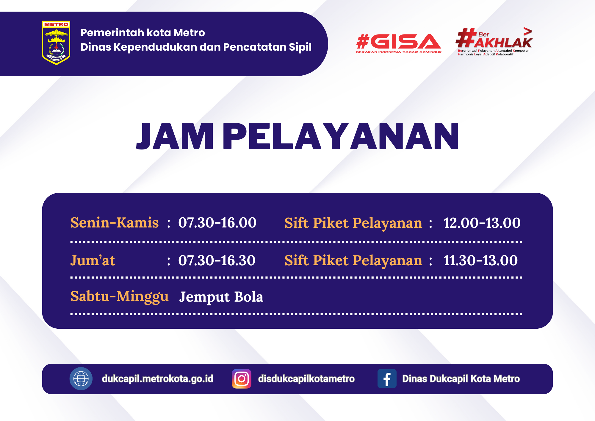 Jam Pelayanan Disdukcapil Kota Metro