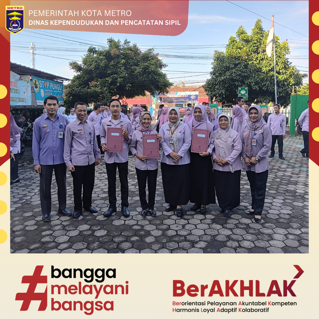 Pelaksanaan Apel dilanjutkan dengan Penandatanganan PK dan Pembagian SK Tenaga Kontrak Disdukcapil Kota Metro