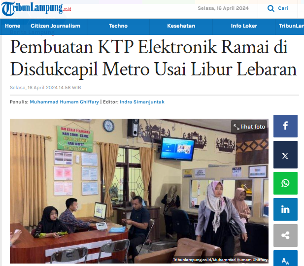 Pembuatan KTP Elektronik Ramai di Disdukcapil Metro Usai Libur Lebaran