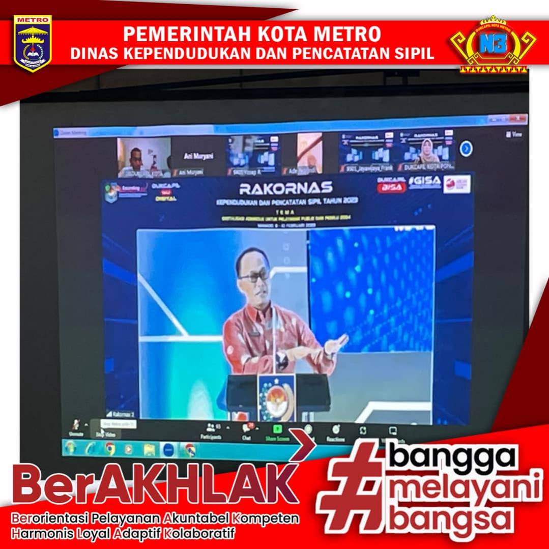 Dinas Kependudukan dan Pencatatan Sipil Kota Metro Mengikuti Rapat Koordinasi Nasional Kependudukan dan Pencatatan Sipil Tahun 2023