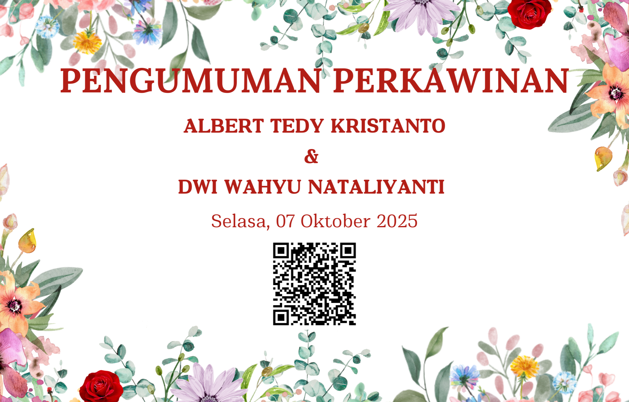 Pengumuman Pencatatan Perkawinan Albert Tedy Kristanto dan Dwi Wahyu Nataliyanti