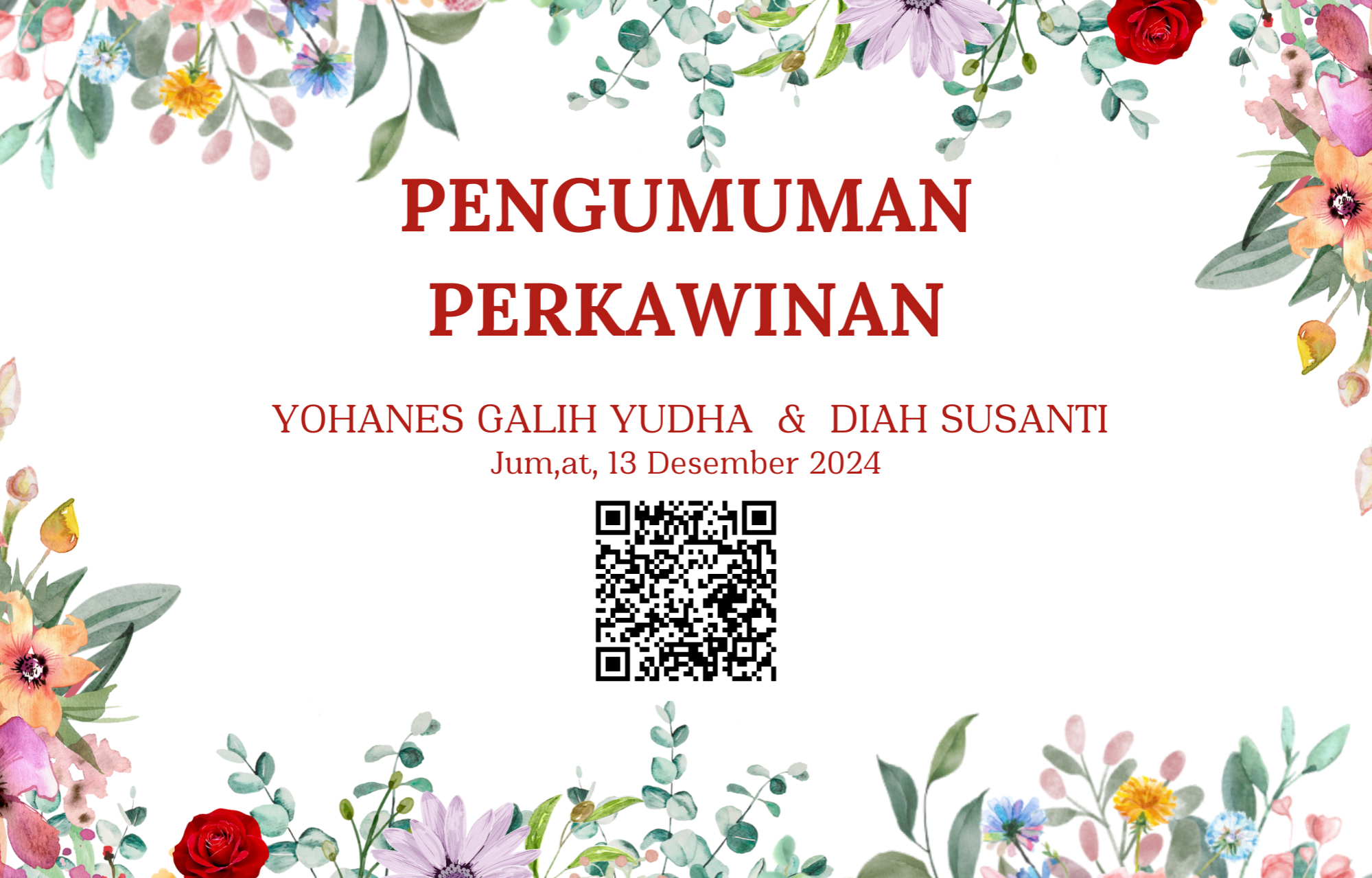 Pengumuman Pencatatan Perkawinan Yohanes Galih Yudha dan Diah Susanti
