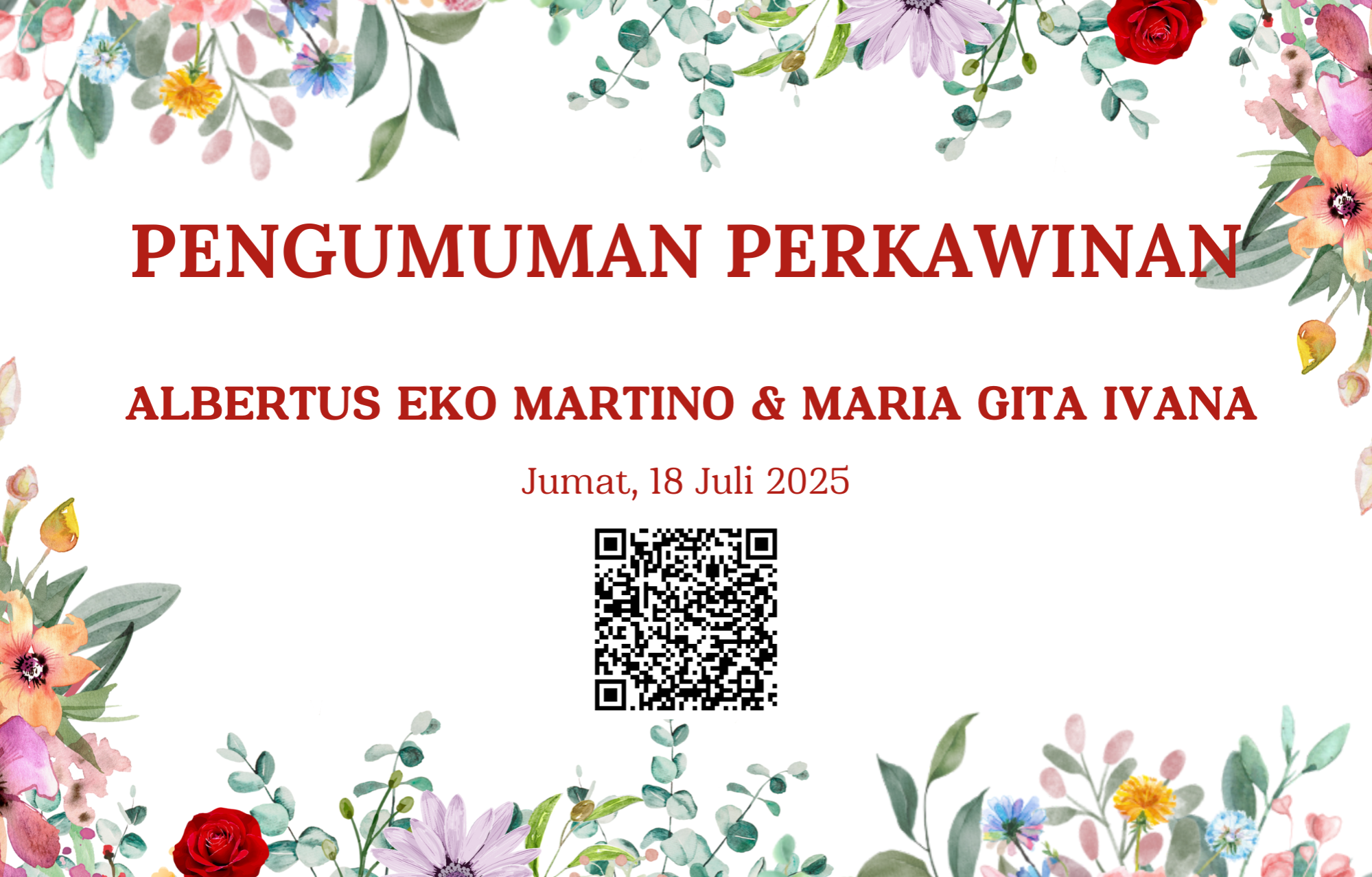 Pengumuman Pencatatan Perkawinan Albertus Eko Martino dan Maria Gita Ivana