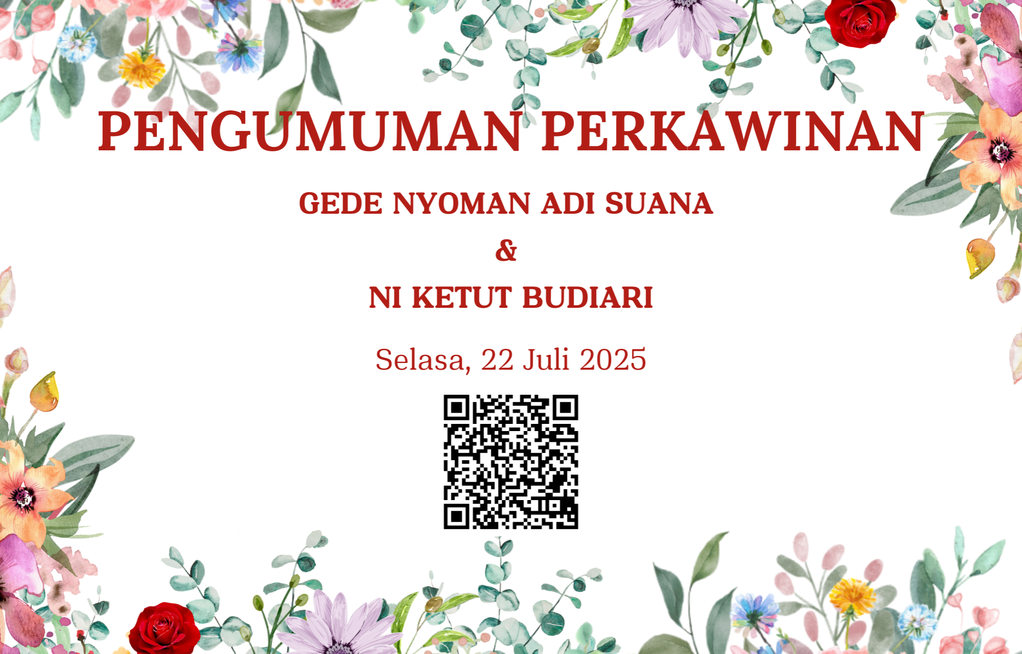 Pengumuman Pencatatan Perkawinan Gede Nyoman Adi Suana dan Ni Ketut Budiari