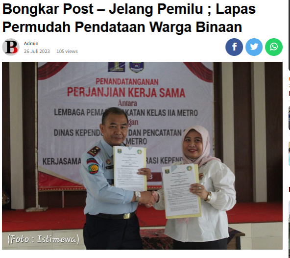 Penandatanganan Perjanjian Kerja Sama dengan LAPAS KELAS II A METRO