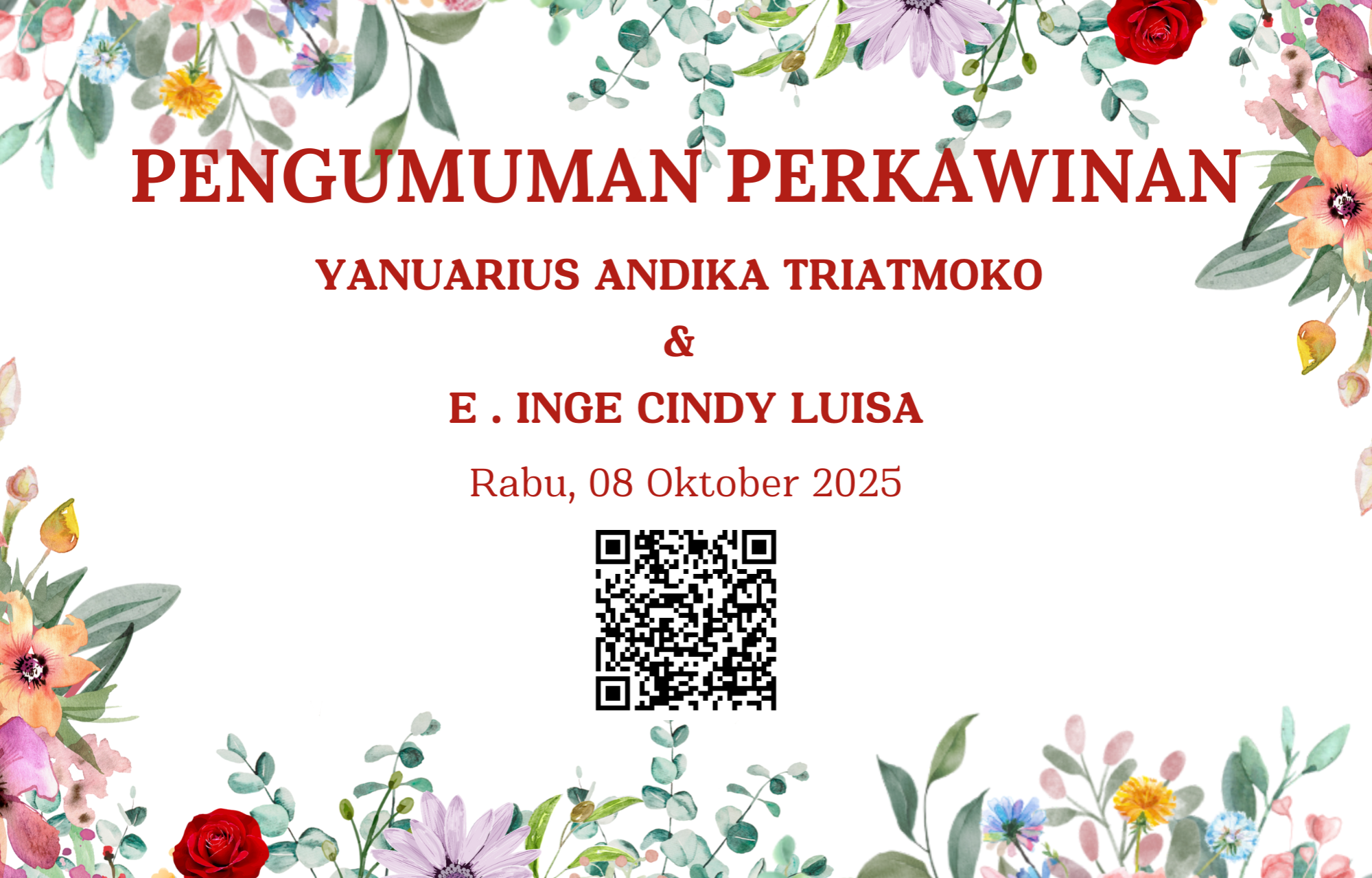 Pengumuman Pencatatan Perkawinan Yanuarius Andika Triatmoko dan E . Inge Cindy Luisa