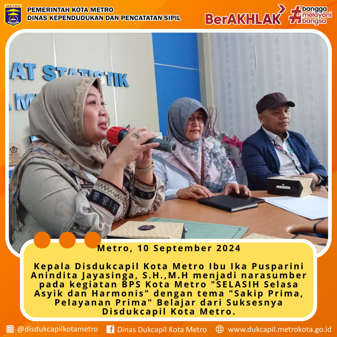 Kepala Disdukcapil Kota Metro Menjadi Narasumber pada kegiatan BPS Kota Metro 